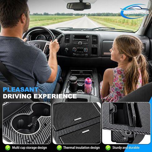 23164631 Center Console Cup Holder Storage，Jaeparbus Compatible with Chevy GMC Yukon Sierra Tahoe Suburban Silverado Avalanche Cadillac Escalade 2007-2014(Carbon Fiber) in Saudi Arabia
