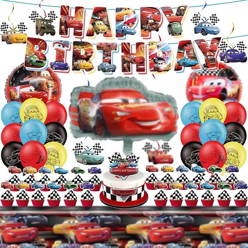 Cartoon Birthday Party Decorations Set with Banner, Balloons, Tablecloth, Hanging Swirls for Adult Party Supplies in Saudi Arabia