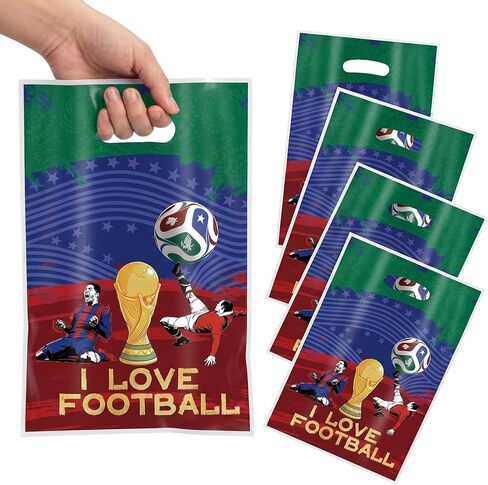 Famiresang 50 Pcs World Cup Soccer Party Favor Gift Bag, Plastic Candy Snack Bag, Suitable for Game Day Theme Party and Birthday Decoration in Saudi Arabia