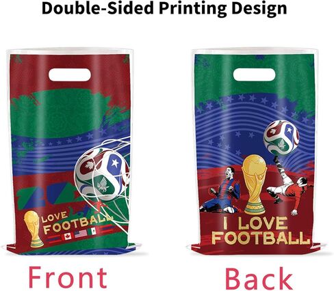 Famiresang 50 Pcs World Cup Soccer Party Favor Gift Bag, Plastic Candy Snack Bag, Suitable for Game Day Theme Party and Birthday Decoration in Saudi Arabia