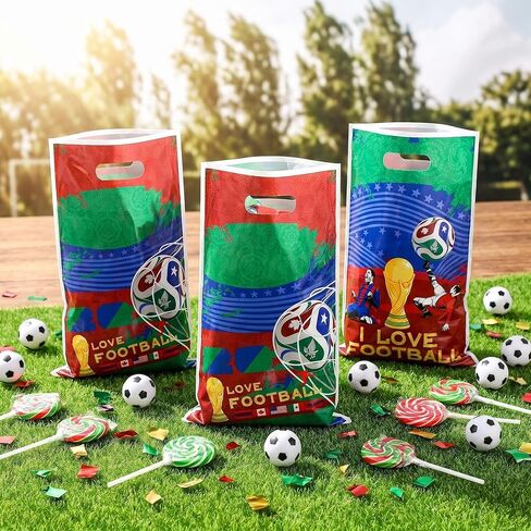 Famiresang 50 Pcs World Cup Soccer Party Favor Gift Bag, Plastic Candy Snack Bag, Suitable for Game Day Theme Party and Birthday Decoration in Saudi Arabia