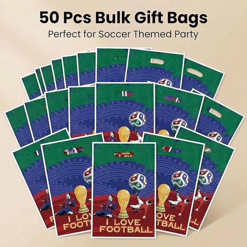 Famiresang 50 Pcs World Cup Soccer Party Favor Gift Bag, Plastic Candy Snack Bag, Suitable for Game Day Theme Party and Birthday Decoration in Saudi Arabia