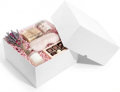 علب هدايا بيضاء من UnicoPak مقاس 10 × 10 × 5 بوصات مع أغطية للهدايا، 10 علب هدايا كبيرة، صندوق اقتراح وصيفة العروس من الورق المقوى القوي لحفلات الزفاف، وحفلات استقبال المولود الجديد، والتخرج، وهدايا الشركات، وعيد الميلاد in Kuwait