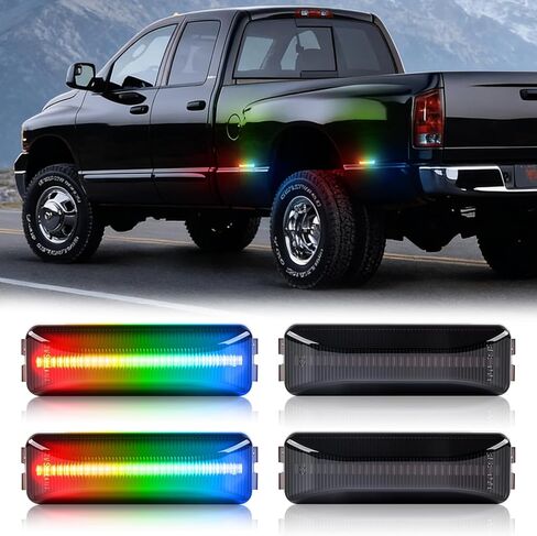 ضوء علامة جانبية لحاجز السرير المزدوج RGB متوافق مع شاحنات Ford F250 F350 F450 F550 Super Duty 2011-2022، عدسة مدخنة متعددة الألوان، مصباح علامة المصد الجانبي الأمامي والخلفي، حزمة من 4 قطع in Kuwait