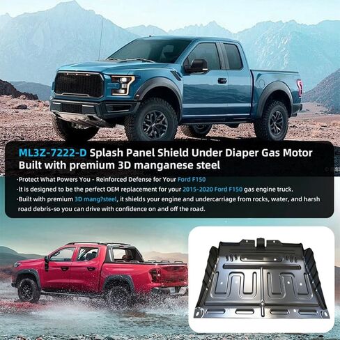 VLAND Front Engine Splash Shield Compatible with 2015-2024 Ford F-150 (Not fit 3.0L Diesel/PowerBoost/Raptor Model) Manganese Steel Underbody Guard Cover Skid Plate Replaces ML3Z-7222-D ML3Z-7222-E in Kuwait