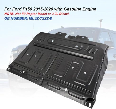 VLAND Front Engine Splash Shield Compatible with 2015-2024 Ford F-150 (Not fit 3.0L Diesel/PowerBoost/Raptor Model) Manganese Steel Underbody Guard Cover Skid Plate Replaces ML3Z-7222-D ML3Z-7222-E in Kuwait