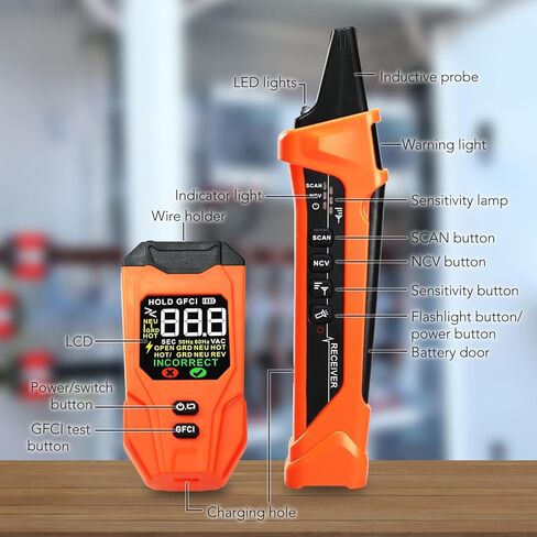 Circuit Breaker Finder Detector with LCD Display, AI Smart Mode, GFCI Outlet Tester, Electrical Circuit Tracer Tool with NCV Test – Includes Carrying Case and Adapters, Rechargeable Function in Kuwait