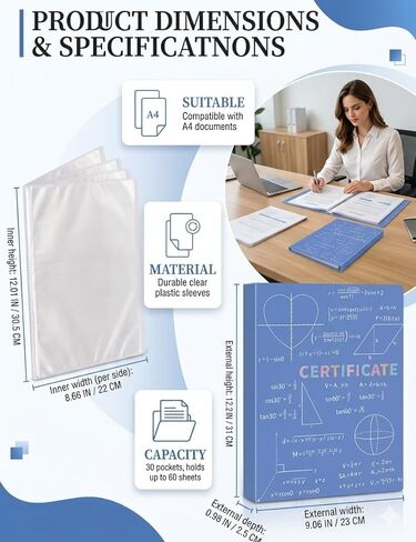 Portfolio Binder with Plastic Sleeves Clear Sheet Protectors 8.5 x 11 Presentation Folders Protector Folder Binder Document Organizer for Certificate,Art,Letter,A4 Size, 1 Pack - Blue in Kuwait
