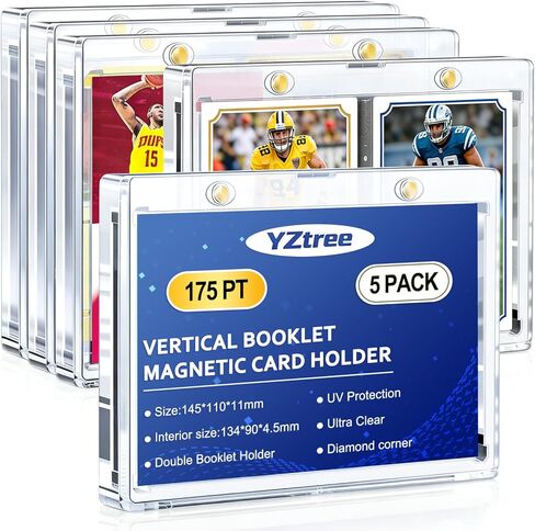 5-Pack Vertical Booklet Magnetic Card Holder, 175PT Booklet Card Case U-V Protection Clear Acrylic Card Protector, Diamond Corners for Trading Cards, National Treasure Cards Storage & Display in Saudi Arabia