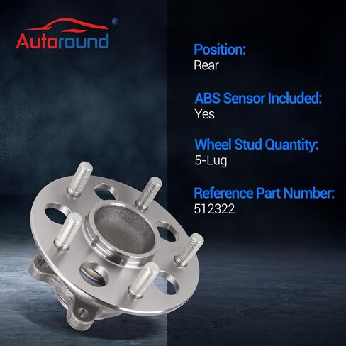 Autoround 512322 Rear Wheel Bearing and Hub Assembly Fit for 2006-2012 Honda Civic Hybrid, 2009-2012 Civic Hybrid-L, 5 Lugs w/ABS in Kuwait