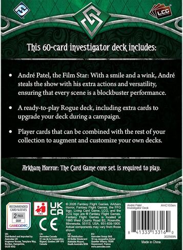 Asmodee Arkham Horror: The Card Game André Patel Investigator Deck - Rogue Role Deck with Extra Actions & Versatility, Ages 14+, 1-4 Players, 45+ Min Playtime in Kuwait