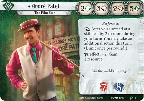 Asmodee Arkham Horror: The Card Game André Patel Investigator Deck - Rogue Role Deck with Extra Actions & Versatility, Ages 14+, 1-4 Players, 45+ Min Playtime in Kuwait