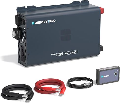 Renogy Pro 2000W Pure Sine Wave Inverter 12V to 120V, 92% High-Efficiency Low Idle Power Inverter with Bluetooth, GFCI AC Outlet, Remote Control & 45° Terminals for RV, Solar, Off-Grid, Cabin in Saudi Arabia