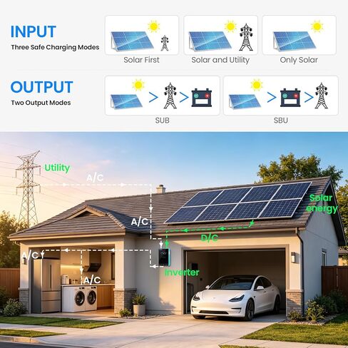 4000W 24V Hybrid Solar Inverter: Pure Sine Wave 8000W Peak 140A MPPT (5600W PV) Controller - Battery or Battery-Less Mode Ultra-Safe Home Backup & Emergency Power for Essential Circuits in Saudi Arabia
