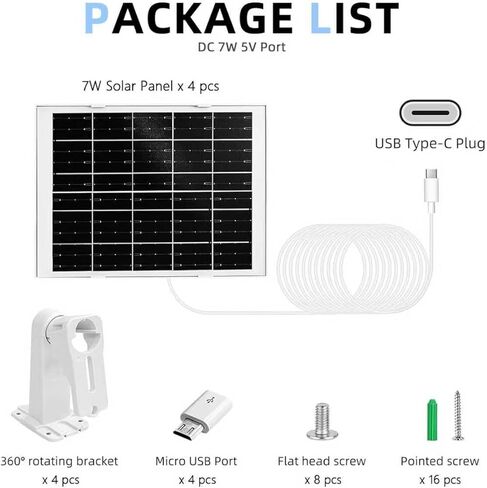 7W Solar Panel for Security Camera for DC 5V Outdoor Rechargeable Battery Camera, 360° Adjustable Security Mount - 10FT Micro USB & USB-C Cable,4 Pack in Saudi Arabia