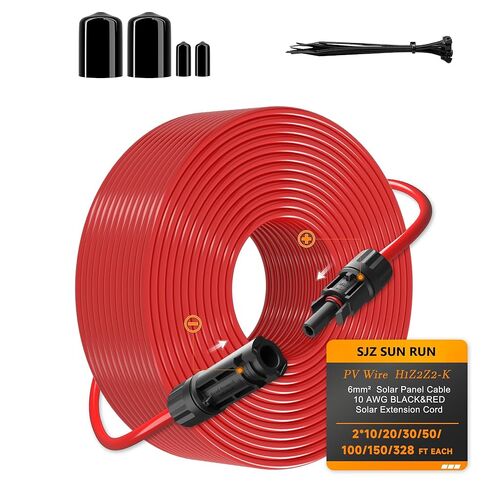 Solar Extension Cable 10AWG 6mm² 328FT PV Panels Wire 10Gauge Adaptor Cables with Female & Male Waterproof Connectors for Outdoors, Marine, Photovoltaic 328Ft (100m) Black in Saudi Arabia