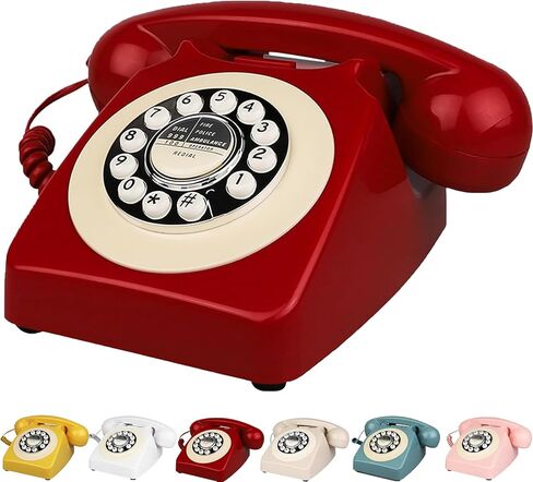 Retro Bluetooth Landline Phone with Handset, Vintage White Cordless Desk Phone, Supports HandsFree Calls, Speakerphone & Music Playback, USB Rechargeable (Red) in Saudi Arabia