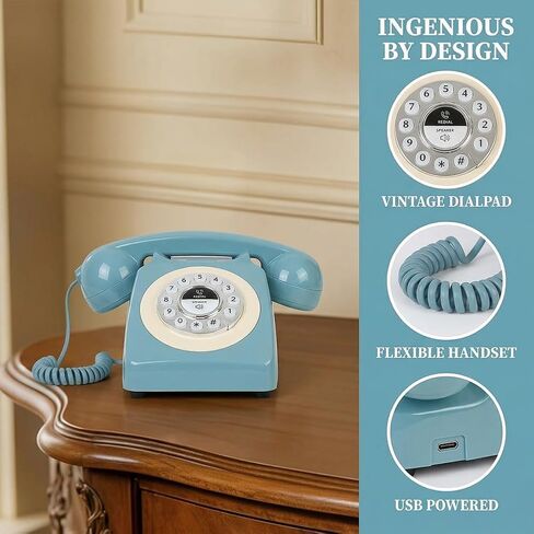 Retro Bluetooth Landline Phone with Handset, Vintage White Cordless Desk Phone, Supports HandsFree Calls, Speakerphone & Music Playback, USB Rechargeable (Red) in Saudi Arabia