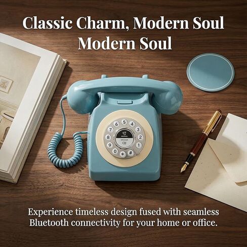 Retro Bluetooth Landline Phone with Handset, Vintage White Cordless Desk Phone, Supports HandsFree Calls, Speakerphone & Music Playback, USB Rechargeable (Red) in Saudi Arabia