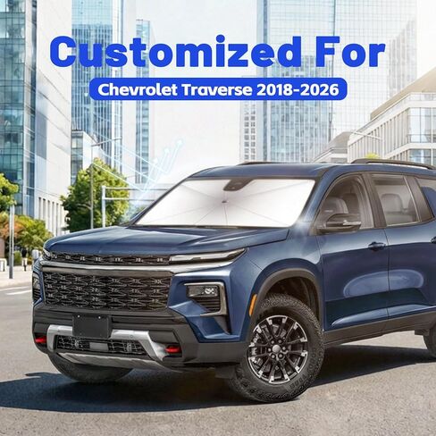 Car Windshield Sun Shade for Chevrolet Traverse 2018-2026 –[Reflective Coated Fabric] Sunshade Umbrella for Front Window, Car Shades Sun Visor Keep Car Cool and Protects Interior, 1:1 Exact Fit in Saudi Arabia