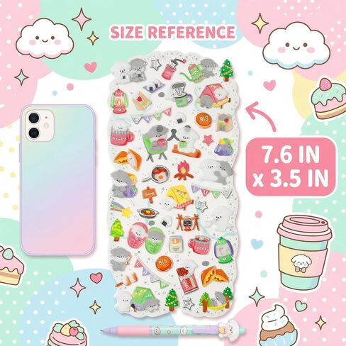 SHANGRLA Cute Kawaii Animal Sticker Sheets for Journaling, Small 3D Korean Pet Life Stickers for Scrapbooking, Planner, Stationery, Kpop Deco, Sparkly Raised Stickers for Girls, Adults - 4 Pack in Saudi Arabia