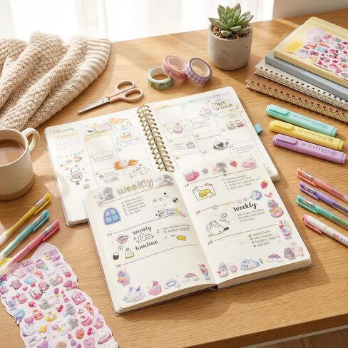SHANGRLA Cute Kawaii Animal Sticker Sheets for Journaling, Small 3D Korean Pet Life Stickers for Scrapbooking, Planner, Stationery, Kpop Deco, Sparkly Raised Stickers for Girls, Adults - 4 Pack in Saudi Arabia