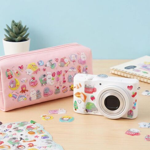 SHANGRLA Cute Kawaii Animal Sticker Sheets for Journaling, Small 3D Korean Pet Life Stickers for Scrapbooking, Planner, Stationery, Kpop Deco, Sparkly Raised Stickers for Girls, Adults - 4 Pack in Saudi Arabia