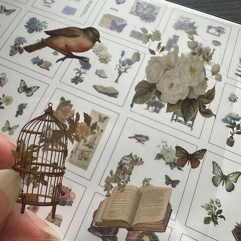 Vintage Retro PET Stickers, 100 Pcs, Waterproof Transparent, Flowers Mushroom Notes Theme, for Laptop Decals and DIY Arts (Nostalgia Handbook) in Kuwait