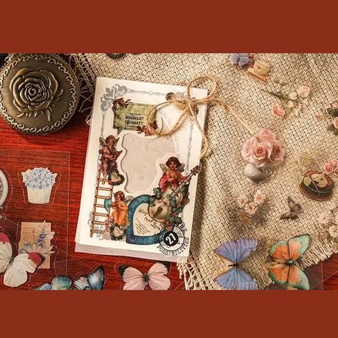 Vintage Retro PET Stickers, 100 Pcs, Waterproof Transparent, Flowers Mushroom Notes Theme, for Laptop Decals and DIY Arts (Nostalgia Handbook) in Kuwait