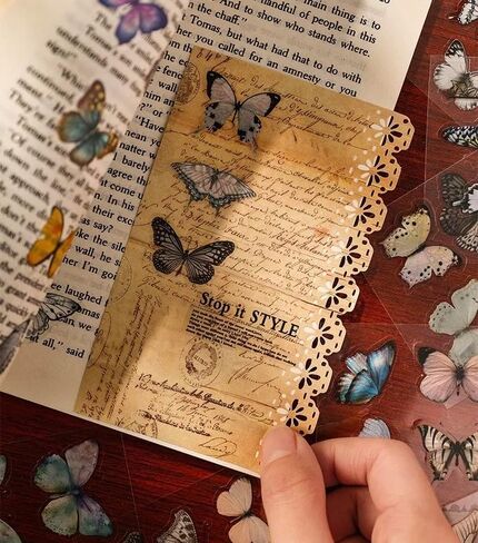 Vintage Retro PET Stickers, 100 Pcs, Waterproof Transparent, Flowers Mushroom Notes Theme, for Laptop Decals and DIY Arts (Nostalgia Handbook) in Kuwait