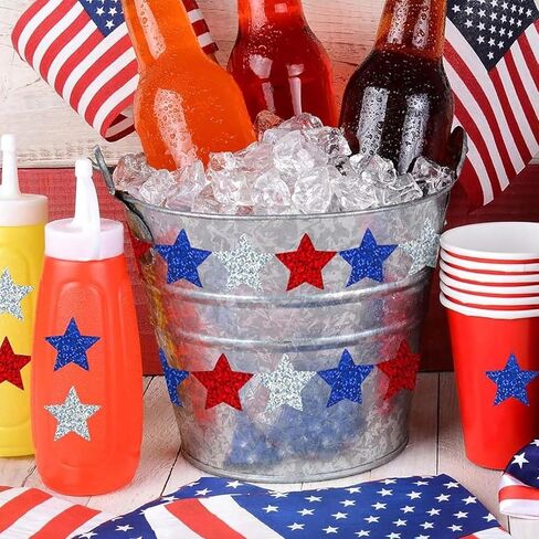 500Pcs 4th of July Sticker Holographic Stars Stickers Self Adhesive Red Blue Silver Stars Patriotic Star Shape Sticker for Reward Crafts Memorial Independence Day Decoration in Saudi Arabia