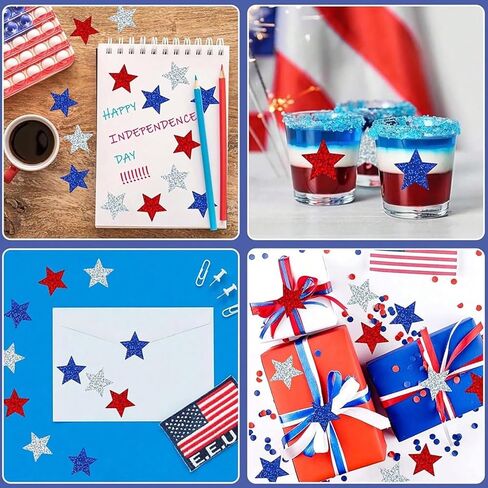 500Pcs 4th of July Sticker Holographic Stars Stickers Self Adhesive Red Blue Silver Stars Patriotic Star Shape Sticker for Reward Crafts Memorial Independence Day Decoration in Saudi Arabia