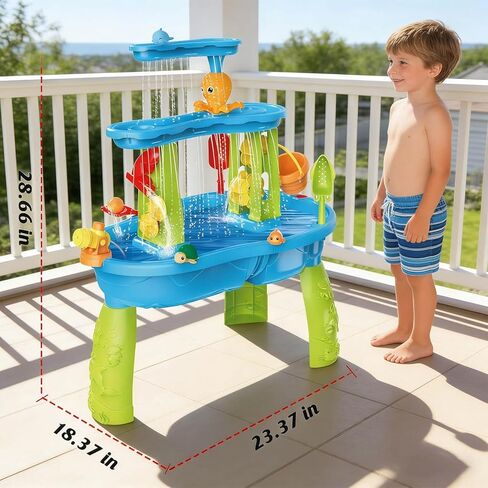 JONEG 3-Tier Water Table for Toddlers with Pump, Table Cover - Sand Activity Sensory Playset, Outdoor Outside Pool Backyard Summer Toys, Gifts for Age 1 2 3 4 5 8 Year Old Kids Boys Girls in Saudi Arabia