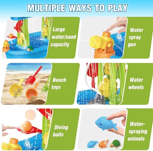 JONEG 3-Tier Water Table for Toddlers with Pump, Table Cover - Sand Activity Sensory Playset, Outdoor Outside Pool Backyard Summer Toys, Gifts for Age 1 2 3 4 5 8 Year Old Kids Boys Girls in Saudi Arabia