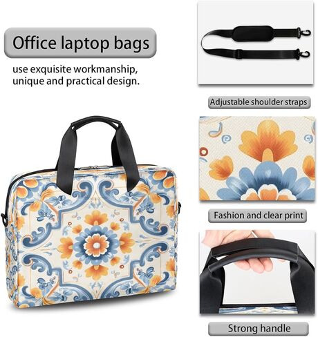 Laptop Bag Blue Orange Paisley Tile Pattern Laptop Case Sleeve Messenger Bags with Shoulder Strap Briefcase for Laptop 13 14 14.5 15.6 16 in in Saudi Arabia