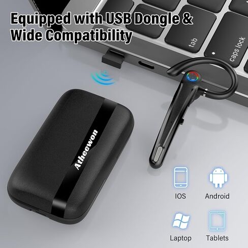 Bluetooth Headset, Wireless Bluetooth Earpiece with ENC Noise Canceling Mic, 120Hrs Talk Single-Ear Headphones, LED Display, IP7 Waterproof Hand-Free Earphone for Business/Trucker/Driver, Black in Kuwait