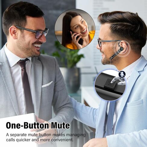 Bluetooth Headset, Wireless Bluetooth Earpiece with ENC Noise Canceling Mic, 120Hrs Talk Single-Ear Headphones, LED Display, IP7 Waterproof Hand-Free Earphone for Business/Trucker/Driver, Black in Kuwait