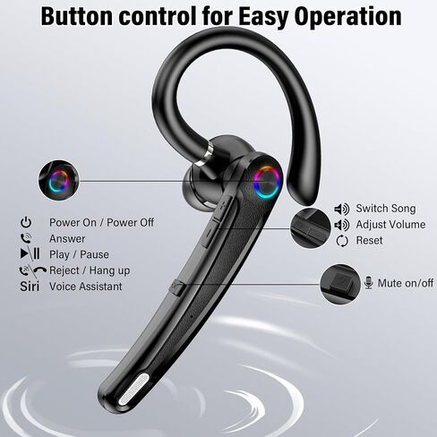 Bluetooth Headset, Wireless Bluetooth Earpiece with ENC Noise Canceling Mic, 120Hrs Talk Single-Ear Headphones, LED Display, IP7 Waterproof Hand-Free Earphone for Business/Trucker/Driver, Black in Kuwait