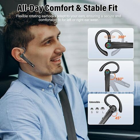 Bluetooth Headset, Wireless Bluetooth Earpiece with ENC Noise Canceling Mic, 120Hrs Talk Single-Ear Headphones, LED Display, IP7 Waterproof Hand-Free Earphone for Business/Trucker/Driver, Black in Kuwait