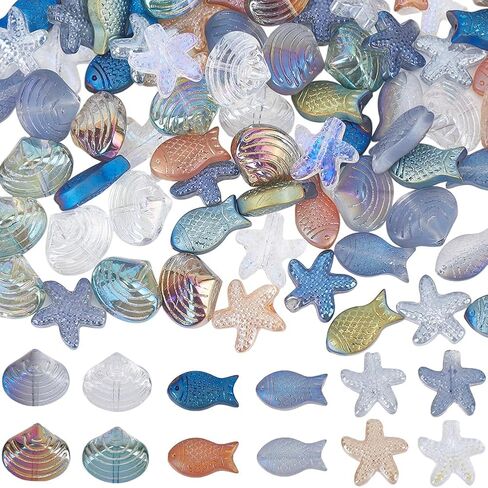 SUNNYCLUE 1 Box 120Pcs Sea Turtle Beads Bulk Starfish Bead Charms Glass Ocean Life Sea Themed Tortoise Summer Beach Animal Loose Spacer Beads for Jewelry Making Bracelet Necklaces Earrings DIY Crafts in Kuwait