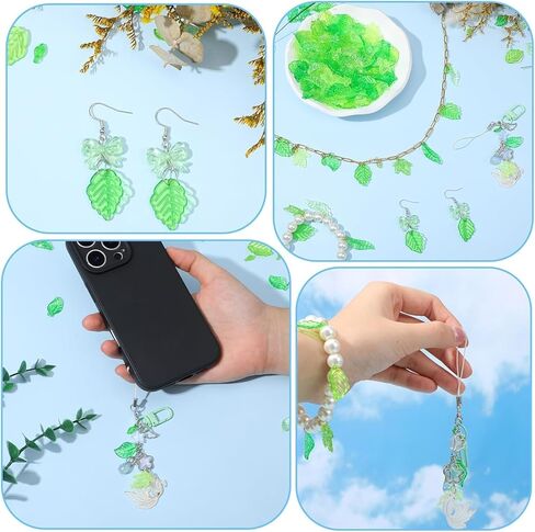 100pcs Glass Leaf Beads for Jewelry Making, Green Pink Leaf Crystal Beads for Beaded Plant DIY Crafts Earring Bracelet Necklaces Wind Chimes in Saudi Arabia