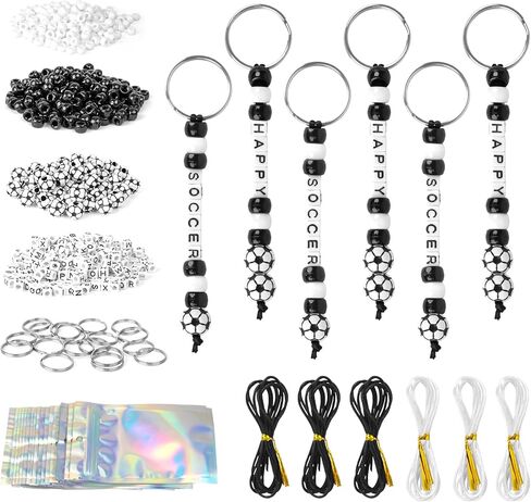 RAWILL 796 Pcs DIY Soccer Keychain Making Kit with Soccer Beads, Letter Beads, Ribbons and Self-sealing Bags, Sport Theme Party Favors Gift in Saudi Arabia