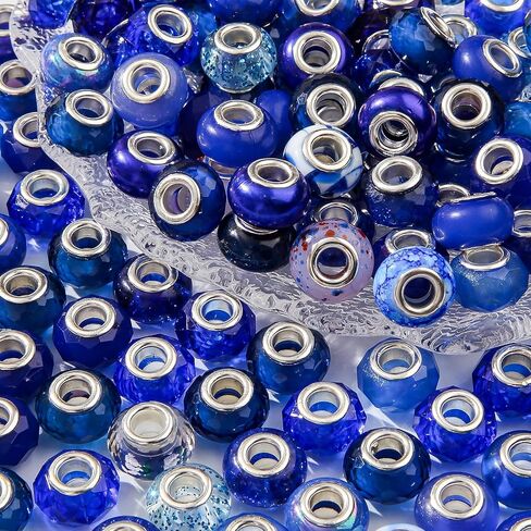 100 قطعة من الخرز الأوروبي الكبير باللون الأزرق الداكن والخرز الأكريليك القزحي المستدير وخرز الحديقة الجنية لصناعة المجوهرات وقلادة وسلسلة المفاتيح (أزرق داكن) in Kuwait