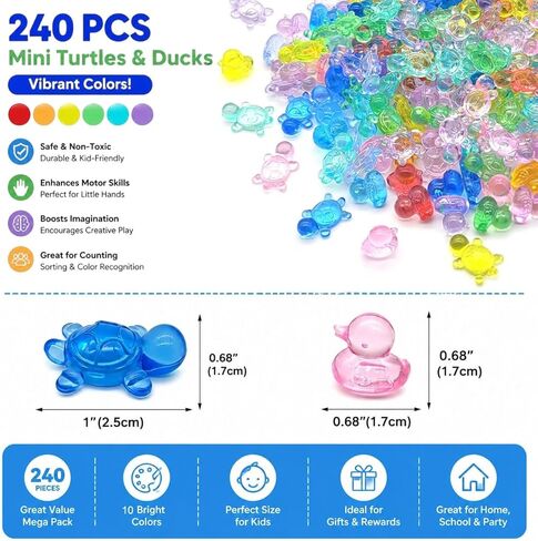 240PCS Translucent Counting Toys for Preschool, Turtle & Duck Sorting Manipulatives, Montessori Math Counters, Sensory Bin Fillers, Classroom Learning Toys for Toddlers with Storage Box in Saudi Arabia