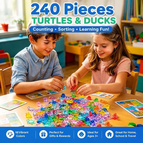 240PCS Translucent Counting Toys for Preschool, Turtle & Duck Sorting Manipulatives, Montessori Math Counters, Sensory Bin Fillers, Classroom Learning Toys for Toddlers with Storage Box in Saudi Arabia