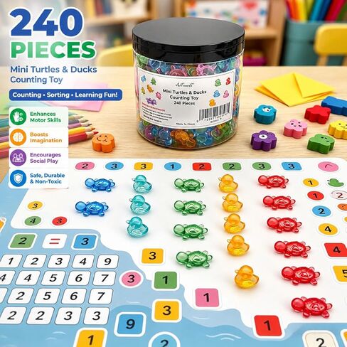 240PCS Translucent Counting Toys for Preschool, Turtle & Duck Sorting Manipulatives, Montessori Math Counters, Sensory Bin Fillers, Classroom Learning Toys for Toddlers with Storage Box in Saudi Arabia