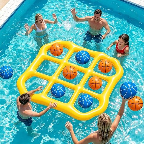 Taotuo 2-in-1 Inflatable Pool Tictac Game with 10 Balls, Ropes & Sandbags – Giant Floating Grid Puzzle for Kids, Teens & Adults –2-10 Players Summer Water Toys for Pool Party, Beach & Backyard Fun in Saudi Arabia