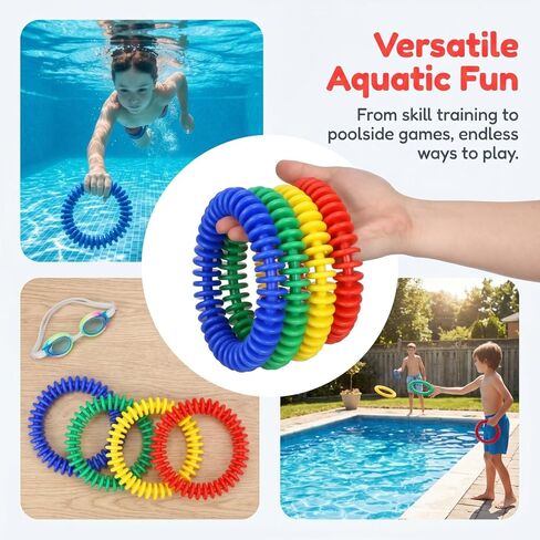 Abaodam 4pcs Colorful Swim Rings, Pool Diving Soft Plastic Underwater Training Rings for Safe Swimming Practice and Summer Water Games in Kuwait
