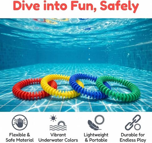 Abaodam 4pcs Colorful Swim Rings, Pool Diving Soft Plastic Underwater Training Rings for Safe Swimming Practice and Summer Water Games in Kuwait