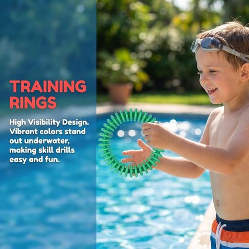 Abaodam 4pcs Colorful Swim Rings, Pool Diving Soft Plastic Underwater Training Rings for Safe Swimming Practice and Summer Water Games in Kuwait